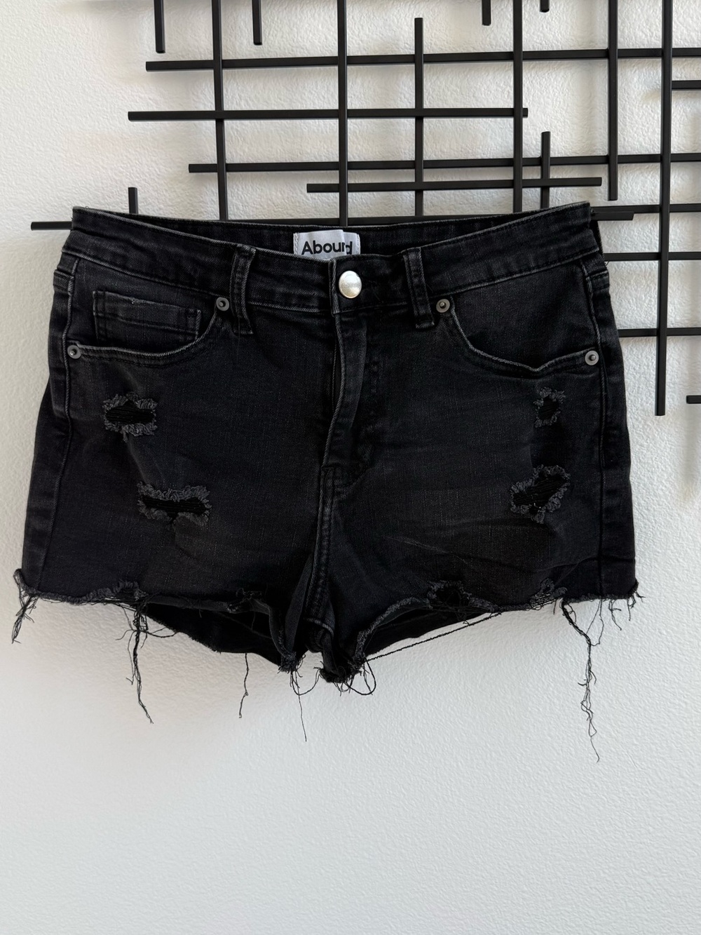 About Black Distressed Denim Shorts Women’s Size 28 Raw Hem